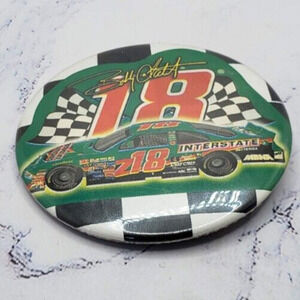 Bobby Labonte Number 18 Interstate Batteries Checkered Flag Pinback Button Pin